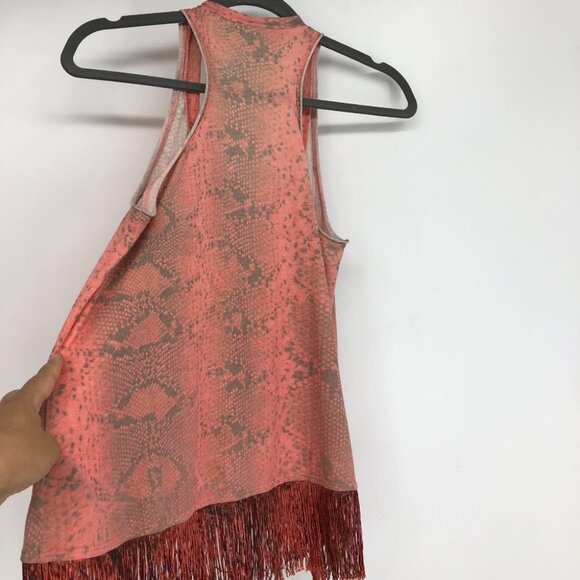 Elizabeth & James Salmon Coral Snakeskin Print Tank Top w/ Tassel Fringe S - Picture 3 of 9